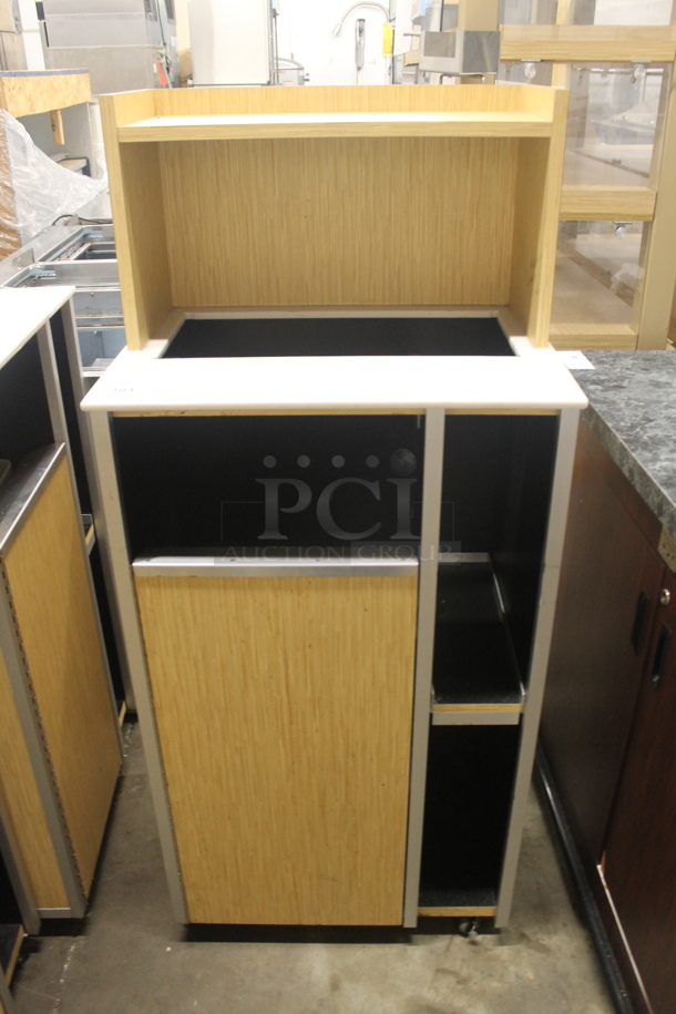 Wood Pattern Trash Can Shell w/ Trash Deposit Hole, Over Shelf and Door.  - Image 1 of 5