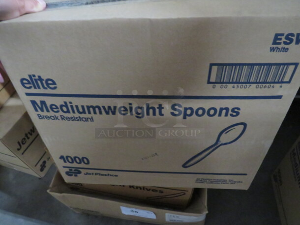 One Box Of NEW 1000ct Individually Wrapped Spoons.