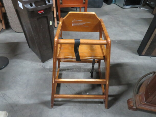 One Wooden High Chair With Safety Straps. - Image 1 of 1