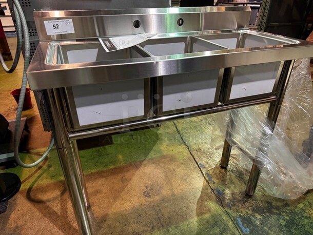 Stainless Steel 3 Compartment Sink, New/Out of box. (Faucet not included) 49X18X35 - Image 3 of 4