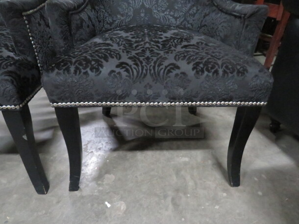 One Black Cushioned High Back Chair With Nail Head Trim. - Image 2 of 3