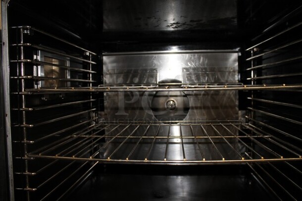 2018 US Range SUMG-100 Stainless Steel Commercial Natural Gas Powered Full Size Convection Oven w/ View Through Doors, Metal Oven Racks and Thermostatic Controls on Commercial Casters.  - Image 3 of 5
