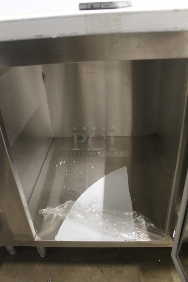 BRAND NEW SCRATCH AND DENT! CustomCool LBC8SC Stainless Steel Commercial Work Top 3 Door Cooler w/ Sink Bay. 115 Volts, 1 Phase. Bay 11x15x11. Tested and Working! - Image 8 of 10