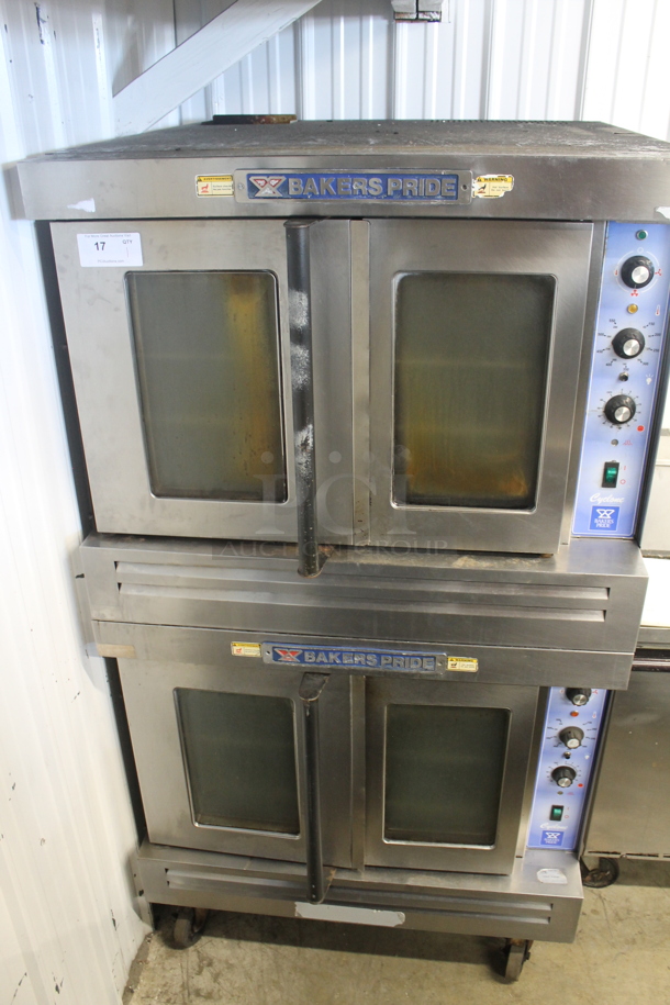 2 Bakers Pride Cyclone Stainless Steel Commercial Natural Gas Powered Full Size Convection Ovens w/ View Through Doors, Metal Oven Racks and Thermostatic Controls on Commercial Casters. 2 Times Your Bid! - Image 1 of 5