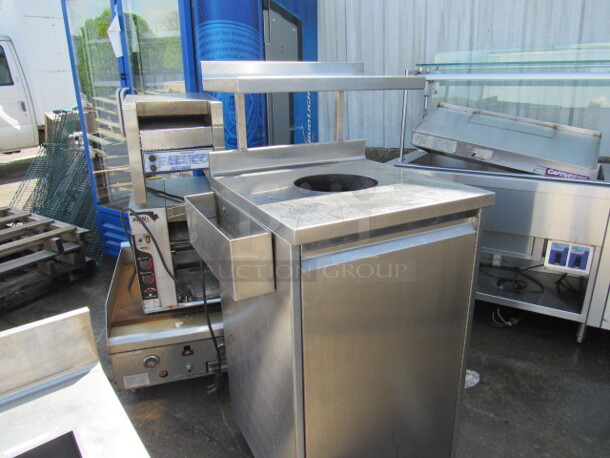 One Stainless Steel 1 Door Trash Receptacle With Can, Over Shelf, And Side Rail. 28X25X56 - Image 3 of 3