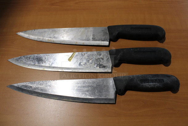 3 Sharpened Stainless Steel Chef Knives. 14