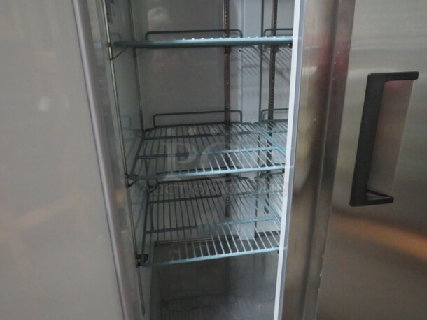 One WORKING Avantco 2 Door Reach In Freezer With 6 Racks, On Casters. 115 Volt. Model# 178A35FHC. 40X30X83 - Image 3 of 4