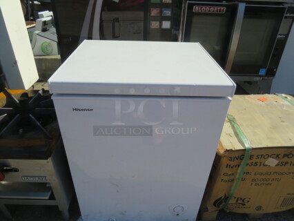 One Hisense Chest Freezer. 115 Volt. Model#WFC050M6XWD. 24.5X21X34