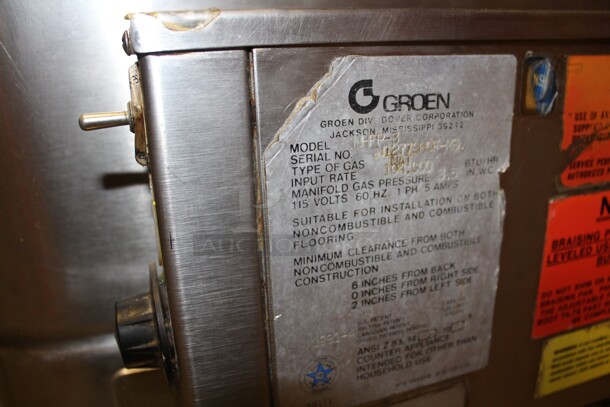 FOR PARTS! Groen Model NHFP-3 Commercial Stainless Steel Natural Gas Braising Pan. Per Owner: Has Gas Leak  - Image 4 of 6