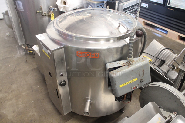 Groen EE-40 Stainless Steel Commercial Floor Style Electric Powered 40 Gallon Steam Kettle. 440 Volts, 3 Phase.  - Image 1 of 9