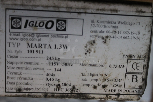 Igloo Marta 1.3W Metal Commercial Floor Style Deli Display Case Merchandiser w/ Glass Shelves. 115 Volts, 1 Phase. Tested and Powers On But Does Not Get Cold - Image 6 of 6