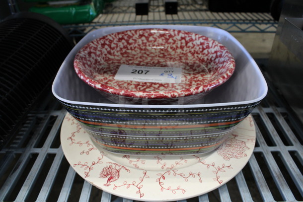ALL ONE MONEY! Lot of 4 Various Items; Glass Container, Poly Plates and Poly Bowl. Includes 9.5x9.5x2 - Image 1 of 4
