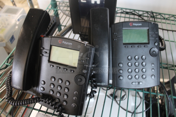 ALL ONE MONEY! Lot of 2 Polycom Corded Office Telephones, Dispenser and Whisk - Image 2 of 3