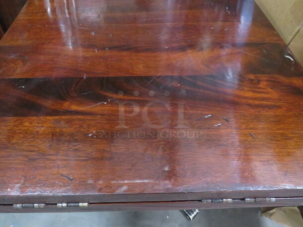 One Square Solid Wooden Table With Flip Up Sides To Create A 43 Inch Round Table On A Pedestal Base. 32X32X30, 43X43X30.  - Image 2 of 3