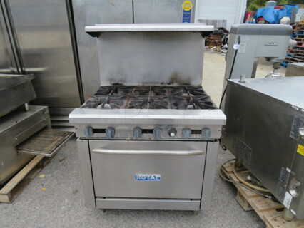 One Royal Natural Gas 6 Burner Range With SS Over Shelf. #RR-6. 36X32X56