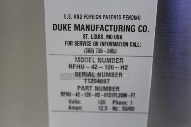 BRAND NEW! 2020 Duke RFHU-42-120H2 Stainless Steel Commercial Countertop 4 Tier Warming Holding Display Case. 120 Volts, 1 Phase. Tested and Working! - Image 5 of 5