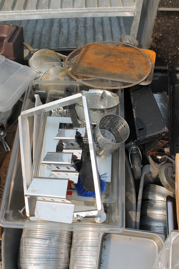 ALL ONE MONEY! Lot of Steamer Basket, Steel Drop In Bins, Colander, Plastic Lids, Wood Pallet AND MORE!  - Image 2 of 6