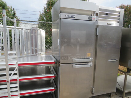 One Hobart Dutch Door Refrigerator. Model# Q1. 120 Volt. 27.5X36X84