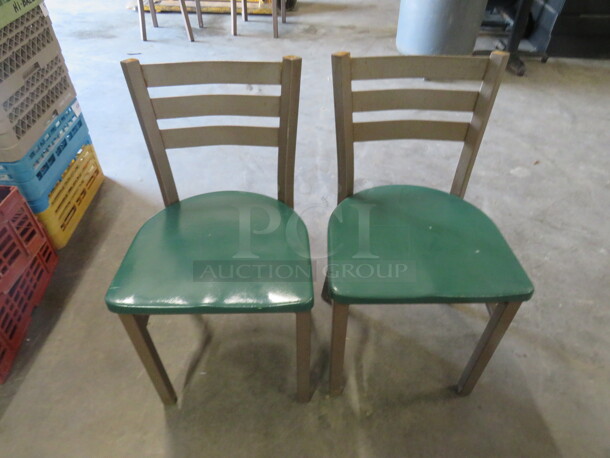 Brown Metal Chair With Green Molded Seat. 2XBID