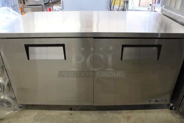 2016 True Model TUC-60 Stainless Steel Commercial 2 Door Undercounter Cooler on Commercial Casters. 115 Volts, 1 Phase. 60.5x30x34. Tested and Working!