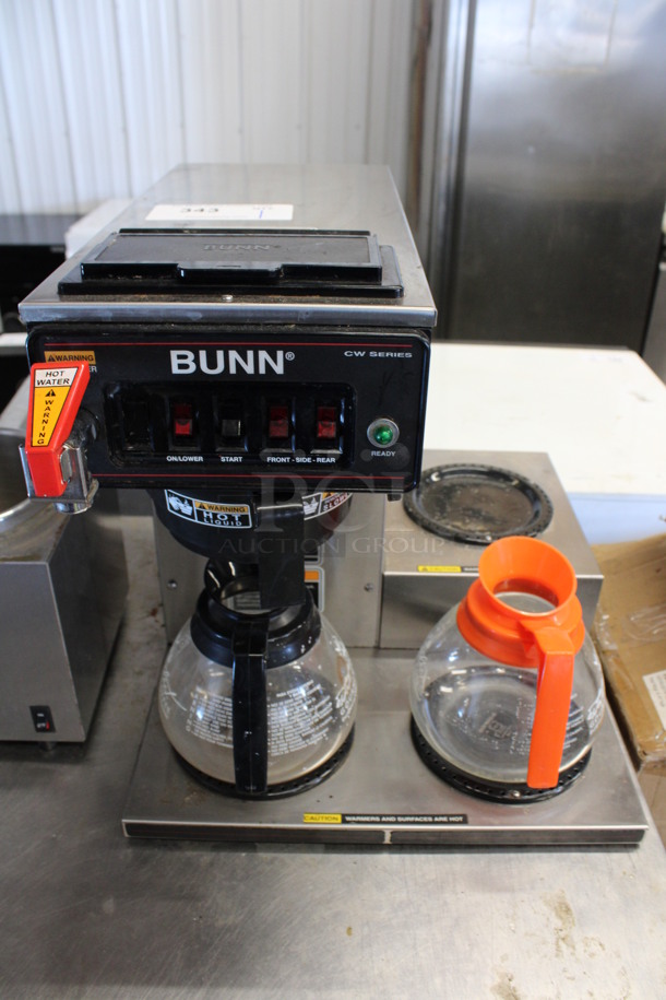 2012 Bunn Model CWTF15 Stainless Steel Commercial Countertop 3 Burner Coffee Machine w/ Poly Brew Basket and 2 Coffee Pots. 120 volts, 1 Phase. 16x21x17 - Image 5 of 5