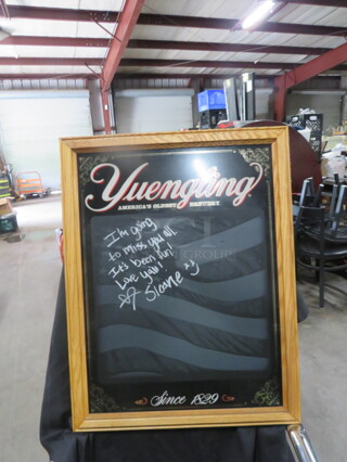One Yuengling Framed Chalkboard Mirror. 20.5X27