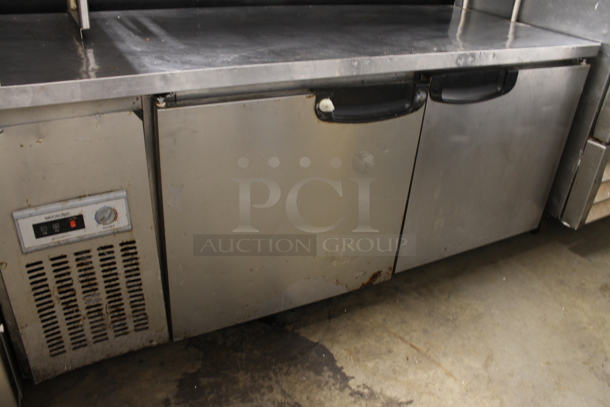 Stainless Steel Commercial 2 Door Work Top Cooler w/ 2 Tier Over Shelf. 115 Volts, 1 Phase. Tested and Working! - Image 5 of 7