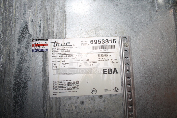 2011 True TBB-24GAL-48-8 Stainless Steel Commercial 2 Door Back Bar Cooler. 115 Volts, 1 Phase. Tested and Powers On But Does Not Get Cold - Image 6 of 6