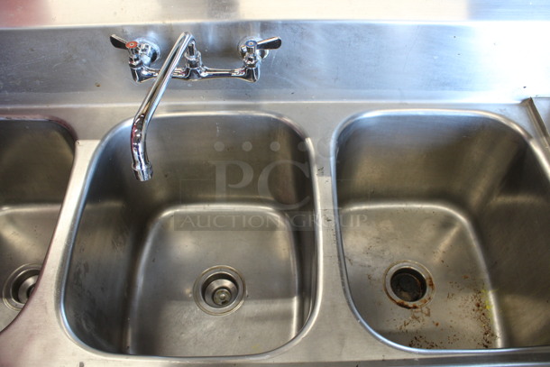 Stainless Steel Commercial 3 Bay Sink w/ Faucet and Handles. 60x24x42.5. Bays 16x20x13 - Image 4 of 5
