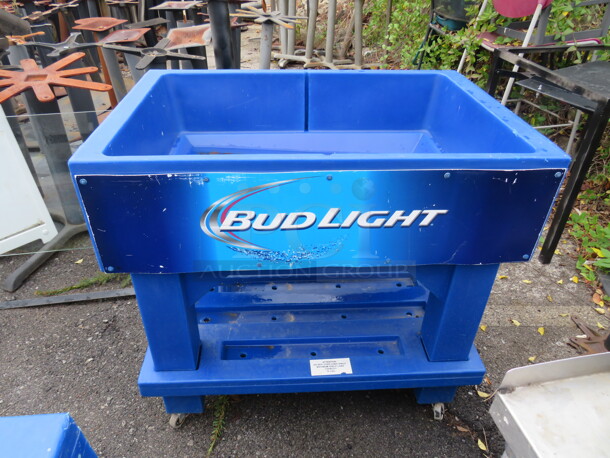 One Portable IRP Bud Light Ice Well With Under Shelf On Casters. 36X24X34