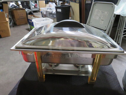 One NEW Vollrath 9 Quart Full Size Chafer System With Gold Trim.