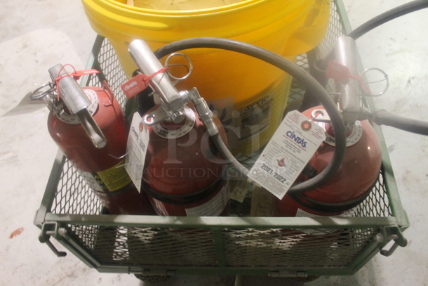 Green Metal Mesh Wagon w/ Contents Including Poly Bin and Fire Extinguishers. Buyer Must Pick Up - We Will Not Ship This Item - Image 5 of 5