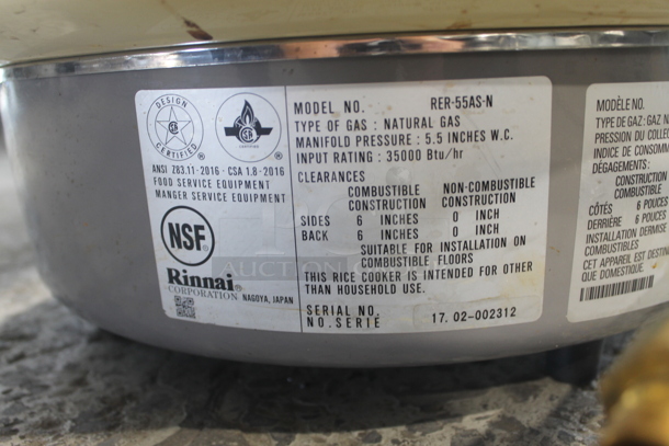 Rinnai RER-55AS-N Commercial Natural Gas Countertop Rice Cooker, Cream With Steel Lid. 35,000BTU.   - Image 6 of 6