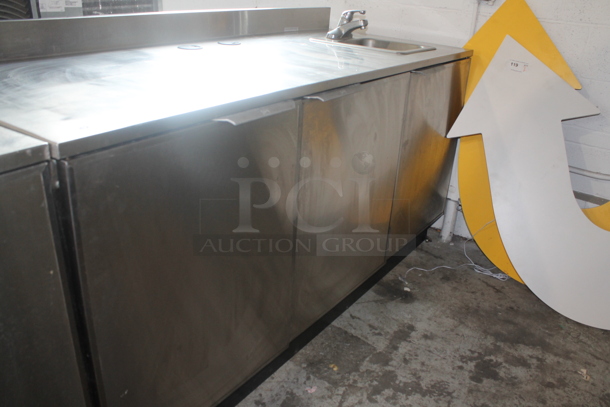 Duke Stainless Steel Commercial Counter w/ Sink Basin, Faucet, Handle, Backsplash and 3 Doors. Bay 10x11x6 - Image 4 of 9