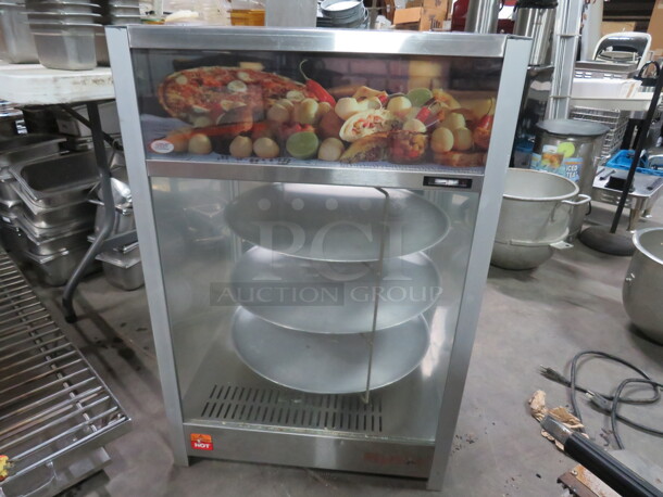 One Working Sky Warmer 22 Inch Rotating Heated Pizza Merchandiser With 3 Levels. This Model Will Hold 3 18 Inch Pizzas. Model# PD3TS18. 127 Volt. 718 Watt. X$2432.00.X  - Image 2 of 4