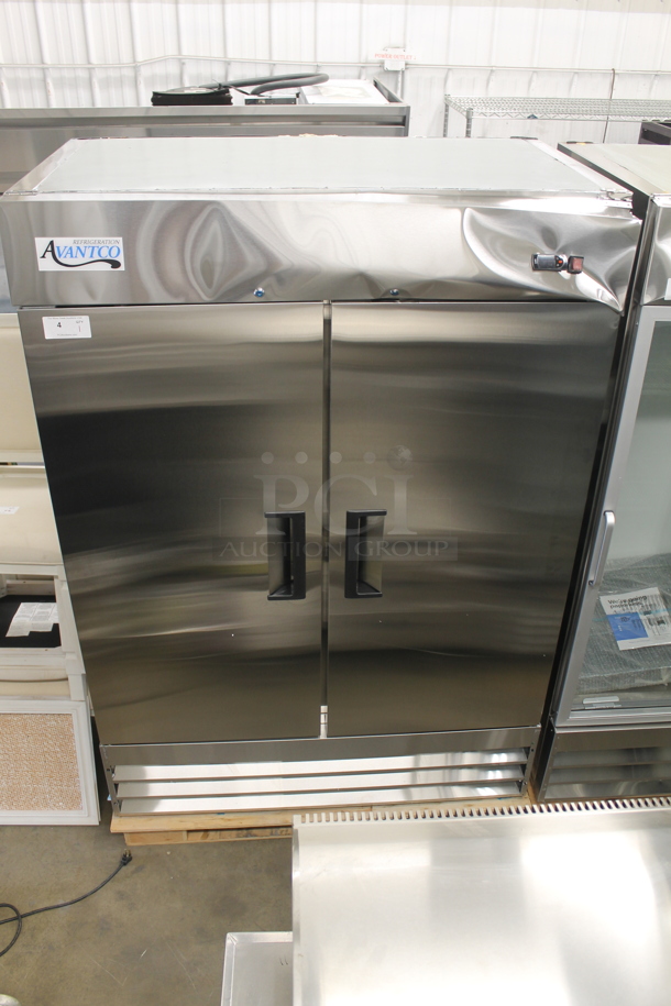 BRAND NEW SCRATCH AND DENT! Avantco A-49R-HC 54" Solid Double Door Stainless Steel Reach-In Refrigerator. 115V. Tested and Working! - Image 1 of 9