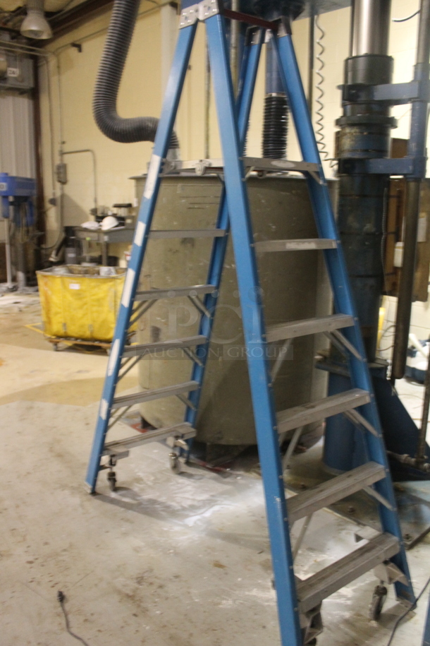 Blue A Frame Ladder on Casters. - Image 3 of 5