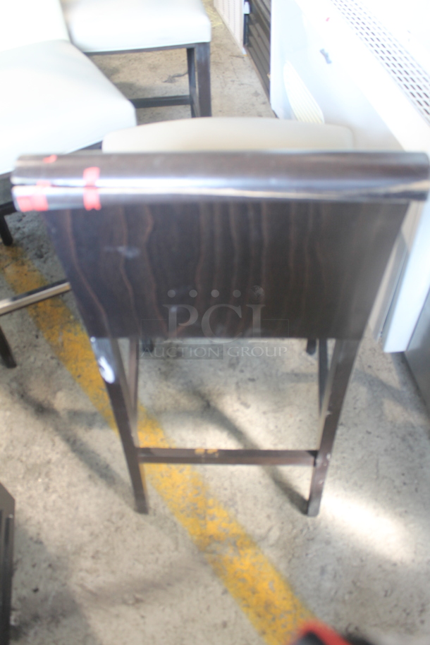 4 Bar Height Vinyl Cream Colored Cushioned Chairs With Brown Legs. Cosmetic Condition May Vary. 4 Times Your Bid! - Image 4 of 7