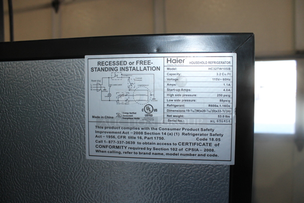 Haier HC32TW10SB Mini Cooler and Freezer Combo. 115 Volts, 1 Phase. Tested and Working! - Image 6 of 6