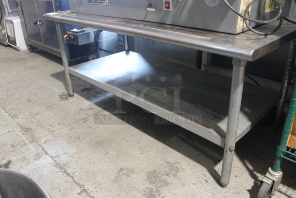 Commercial Stainless Steel Work Table With Undershelf on Galvanized Legs.