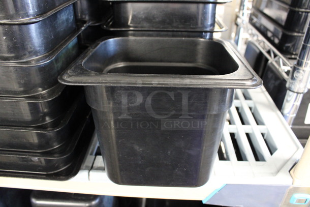 ALL ONE MONEY! Lot of 12 Cambro Black Poly 1/6 Size Drop In Bins. 1/6x6
