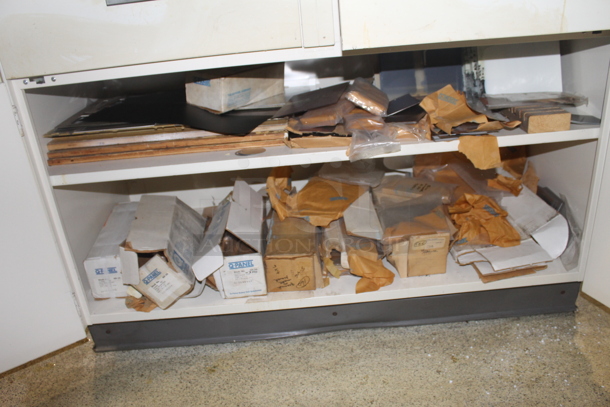 White Counter w/ Black Countertop, Doors, Drawers and Contents. BUYER MUST REMOVE. - Image 7 of 8