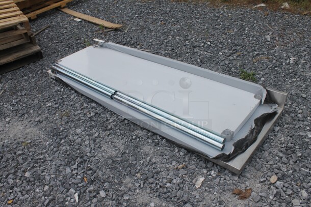 BRAND NEW SCRATCH AND DENT! Regency 600TB2472G Commercial Stainless Steel Disassembled Work Table With Backsplash, Undershelf And Galvanized Legs - Image 3 of 4