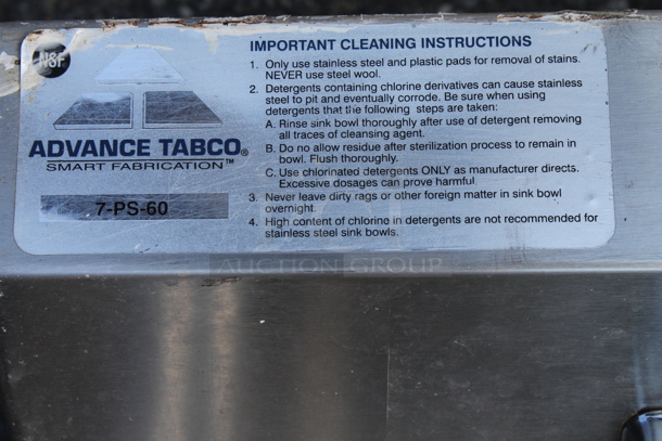 Advance Tabco Stainless Steel Commercial Single Bay Wall Mount Sink w/ Faucet and Handles. - Image 4 of 5