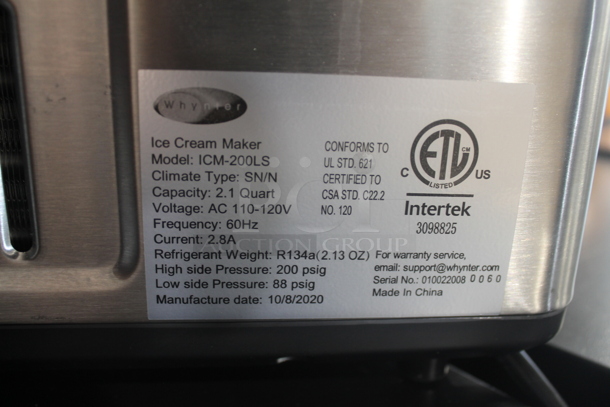 BRAND NEW SCRATCH AND DENT! Whynter ICM-200LS Commercial Stainless Steel Countertop Ice Cream Maker With Scooper and Manual. 110-120V.Tested and Working!  - Image 5 of 6