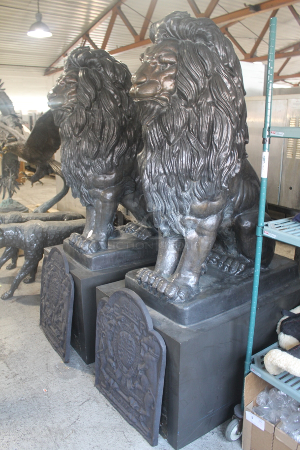 2 MAGNIFICENT Bronze Lion Statues w/ Cast Iron Glyphs Signed by A. Barye 1832. Listing Includes a Picture w/ a 5'8" Tall Human For Size Reference. 2 Times Your Bid! - Image 8 of 12