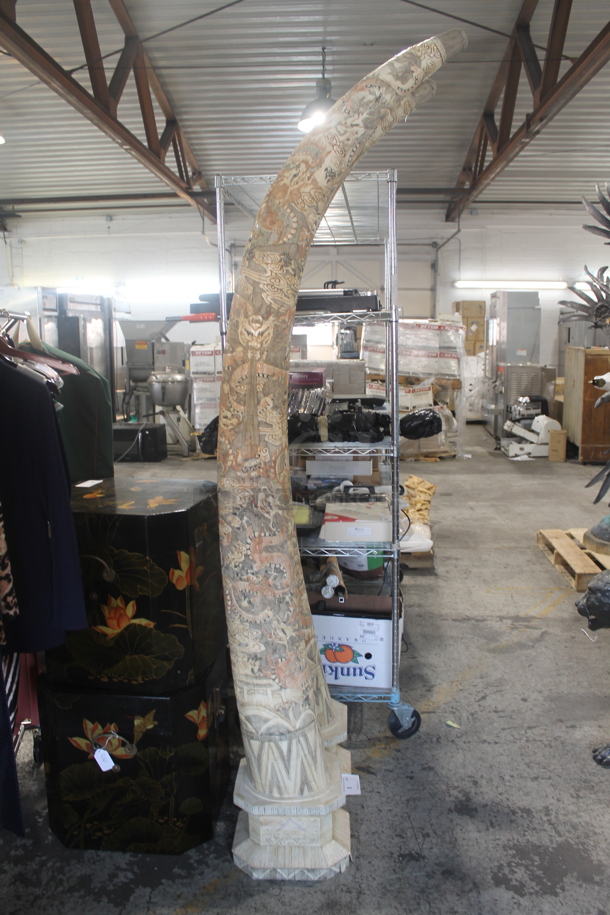 2 HAND CARVED Bone Mastadon Tusk Shaped Statues. 2 Times Your Bid! - Image 2 of 7