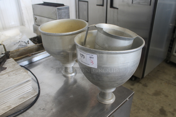 ALL ONE MONEY! Lot of 3 Metal Items; 2 Dough Dropper Hoppers and 1 Pitcher. - Image 3 of 9