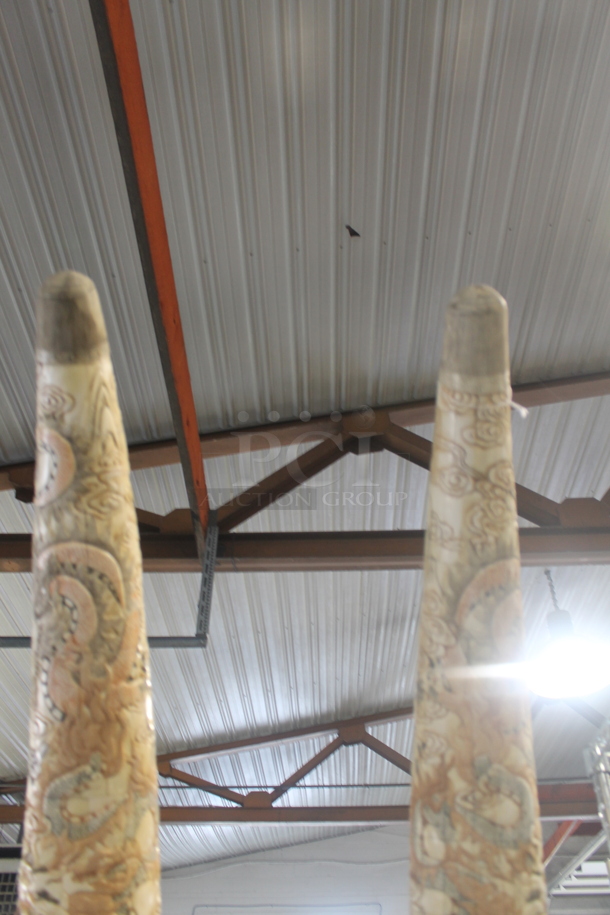 2 HAND CARVED Bone Mastadon Tusk Shaped Statues. 2 Times Your Bid! - Image 7 of 7