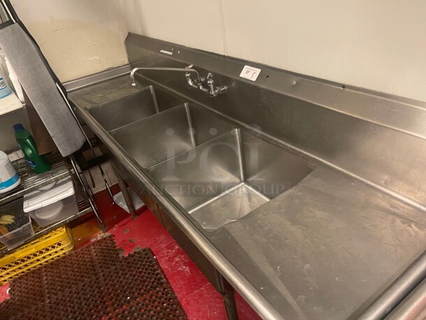 Nice! Commercial Three Compartment Stainless Steel Sink 119x34 Has Three 24x24 Compartments  - Image 1 of 5